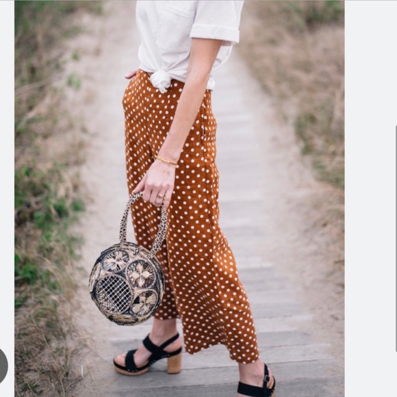 Faithfull the Brand Polka dot rust white linen high waist cropped wide leg pants - Picture 4 of 14